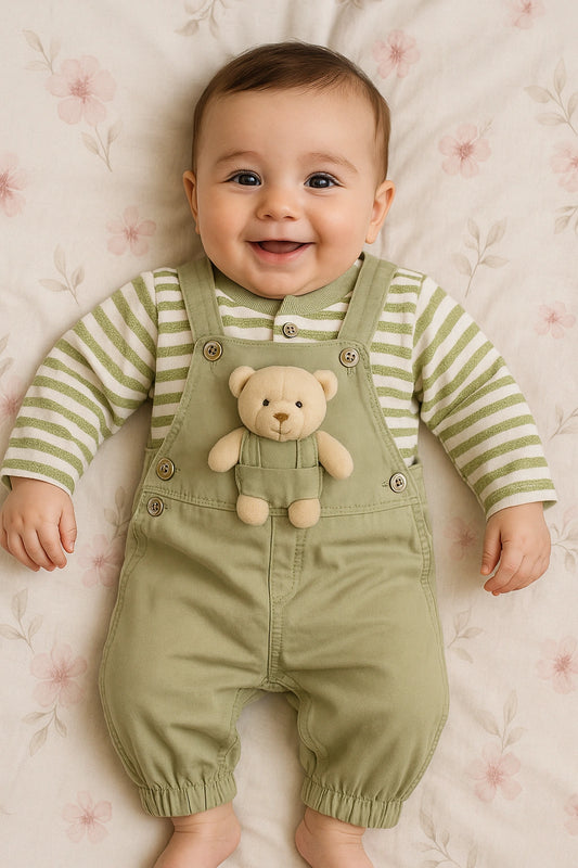 Teddy Bear Olive Romper Suit - Summer Fabric