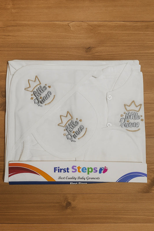 LITTLE PRINCE 0-3M White Silver 5 Piece Gift Set - Summer Fabric