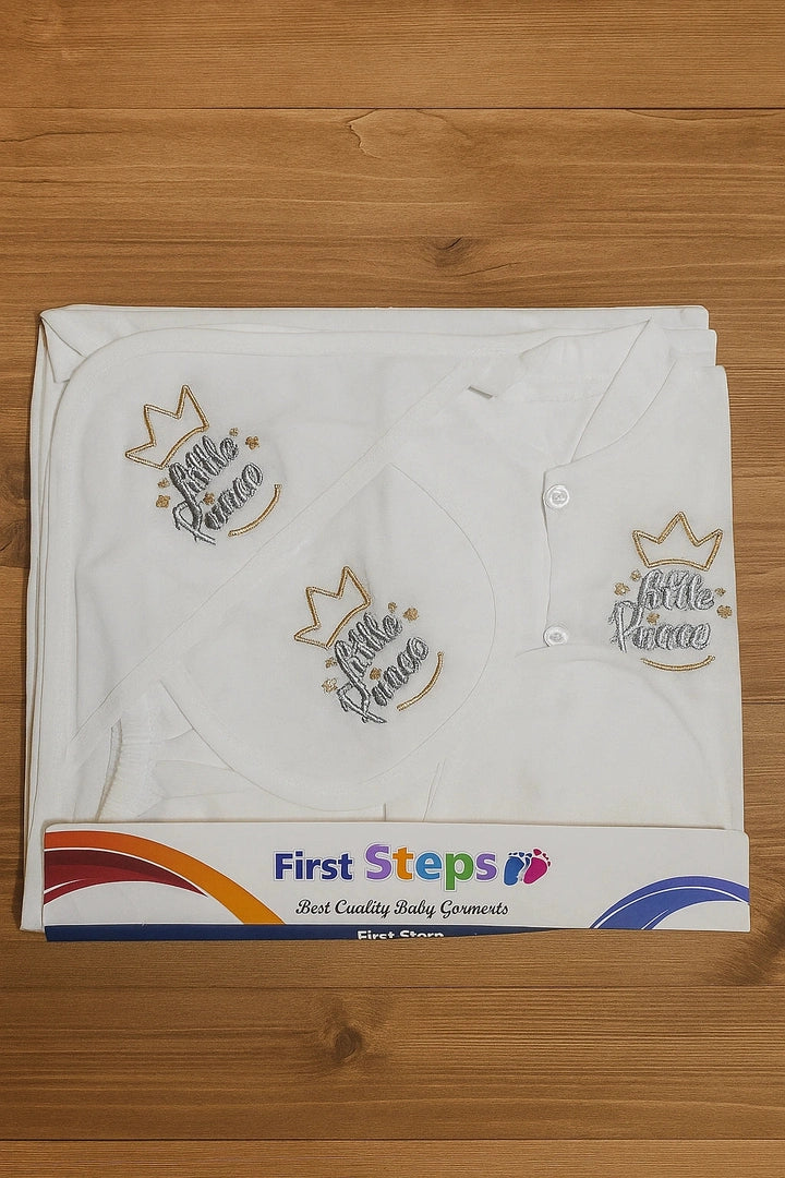 LITTLE PRINCE 0-3M White Silver 5 Piece Gift Set - Summer Fabric