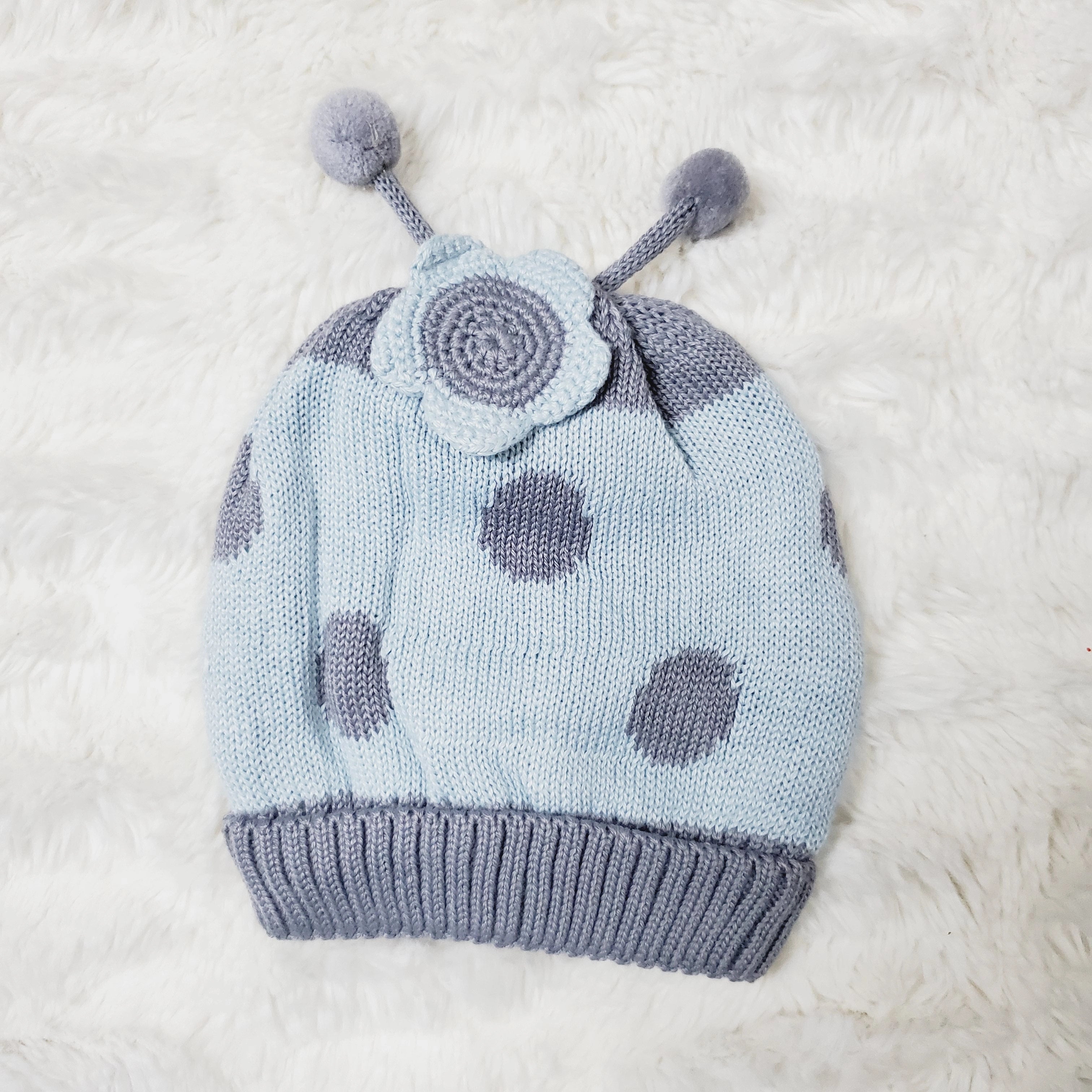 Imported Polka Dot Cap 0-9M BLUE - Winter Comforter