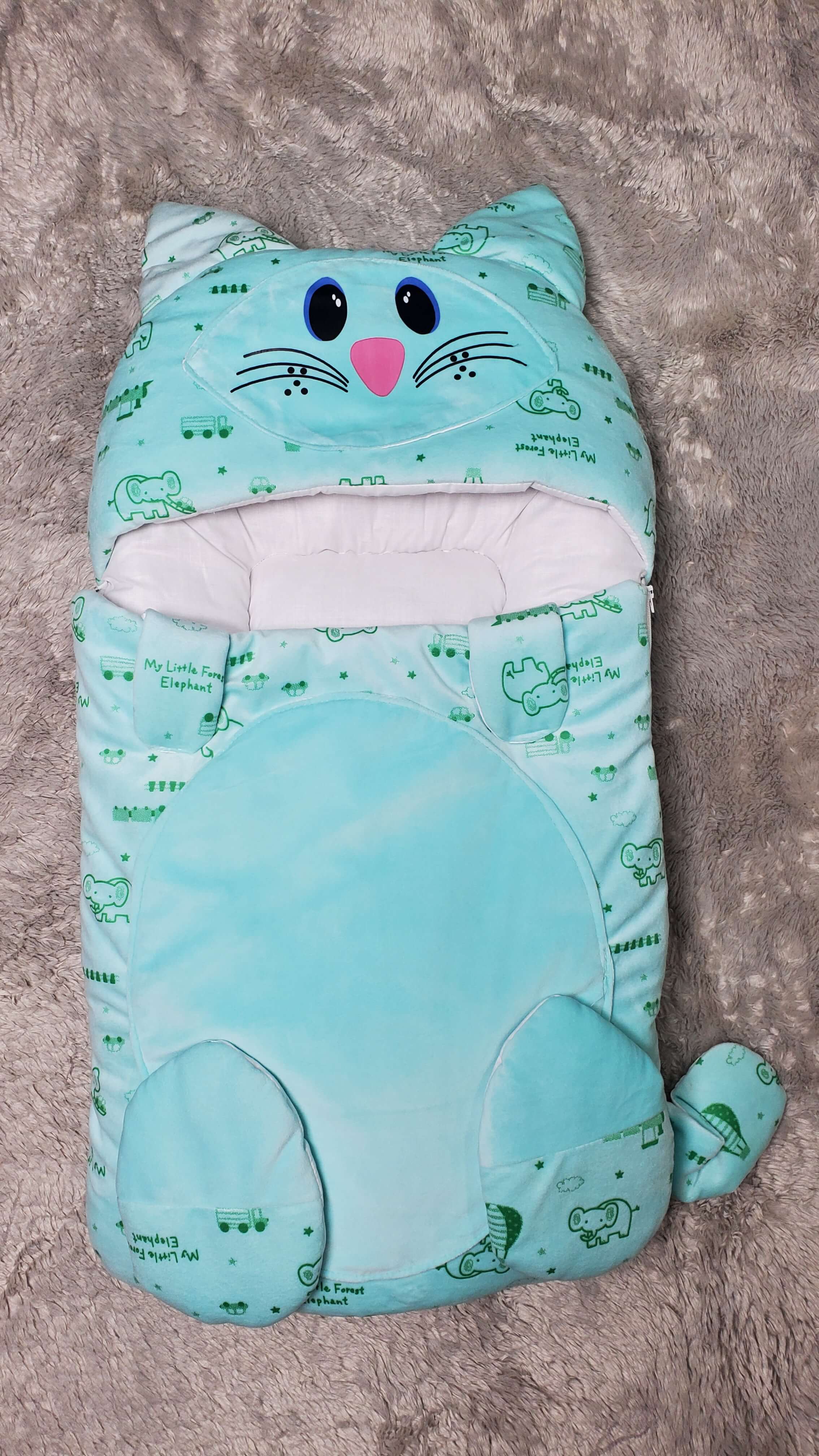 Cute CAT Sea Green Velvet CARRY NEST Set 0-6M