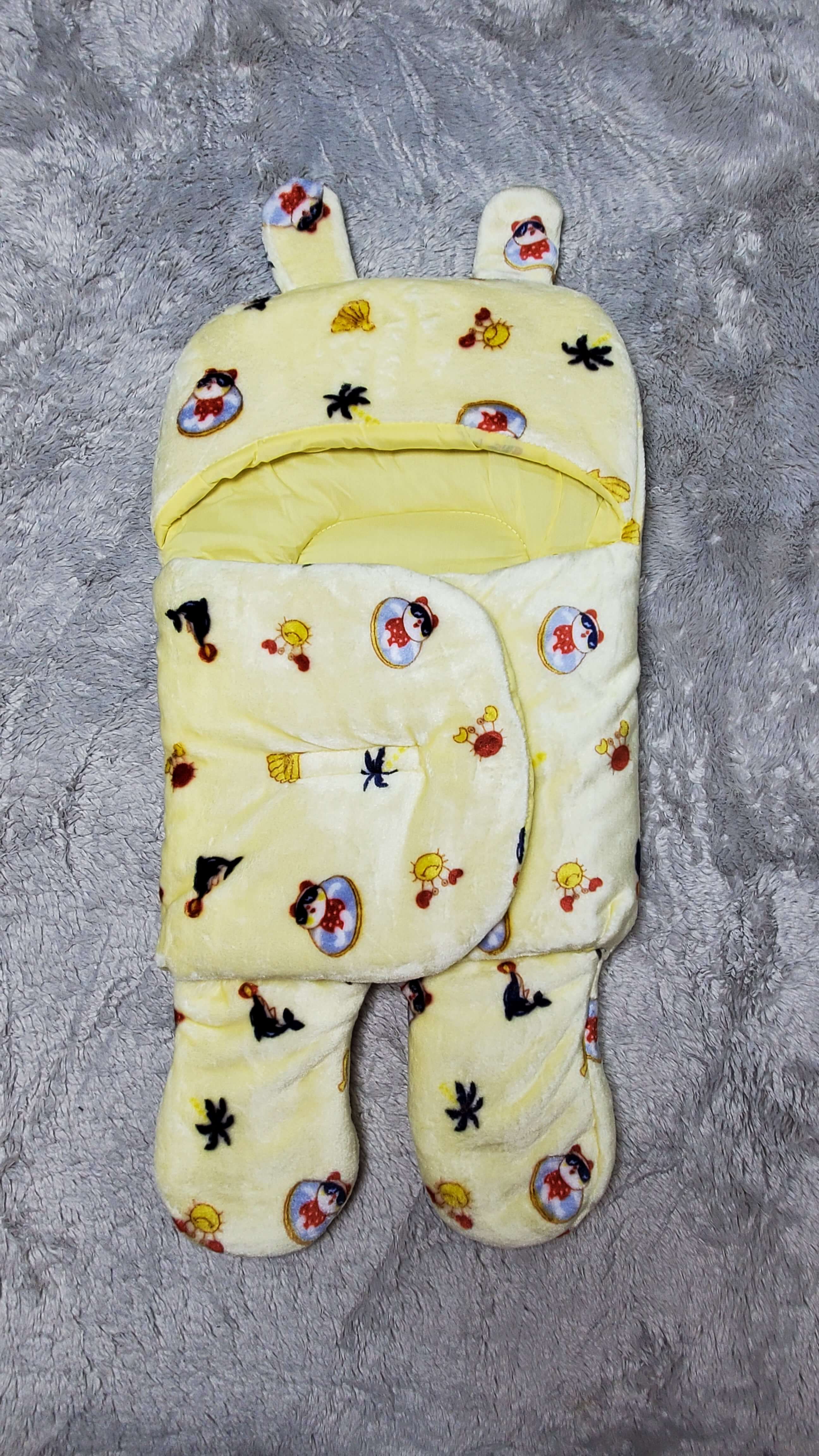 Premium Winter Swaddle Yellow Velvet 0-9M Baby