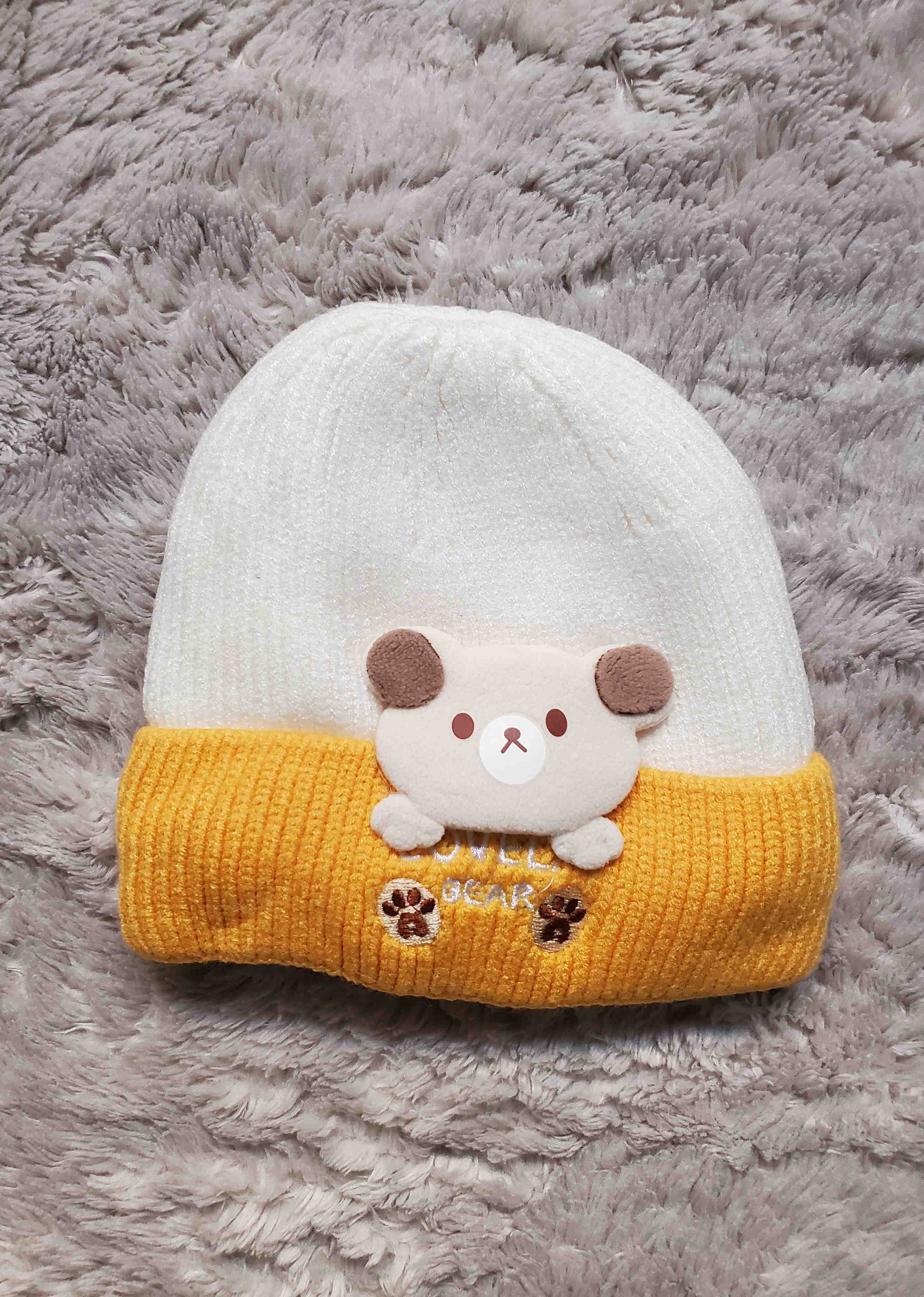 Imported BEAR Cap 0-9M YELLOW - Winter Comforter