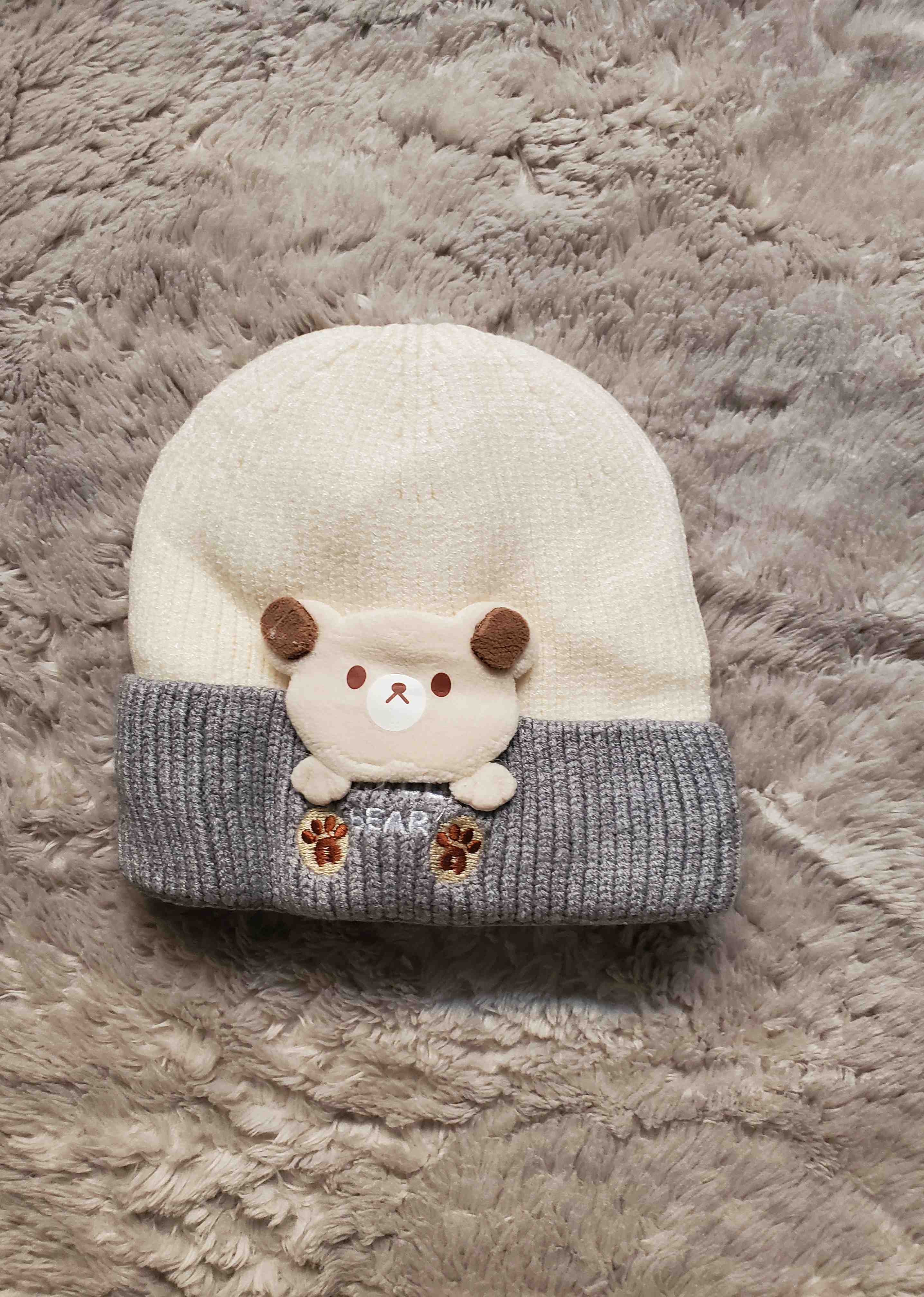 Imported BEAR Cap 0-9M GRAY - Winter Comforter