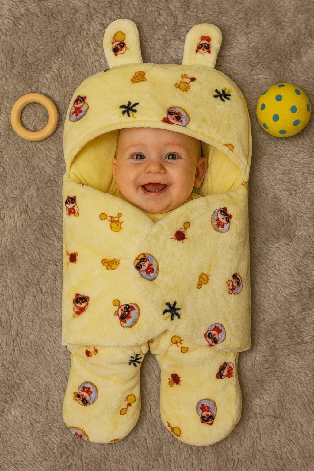 Premium Winter Swaddle Yellow Velvet 0-9M Baby