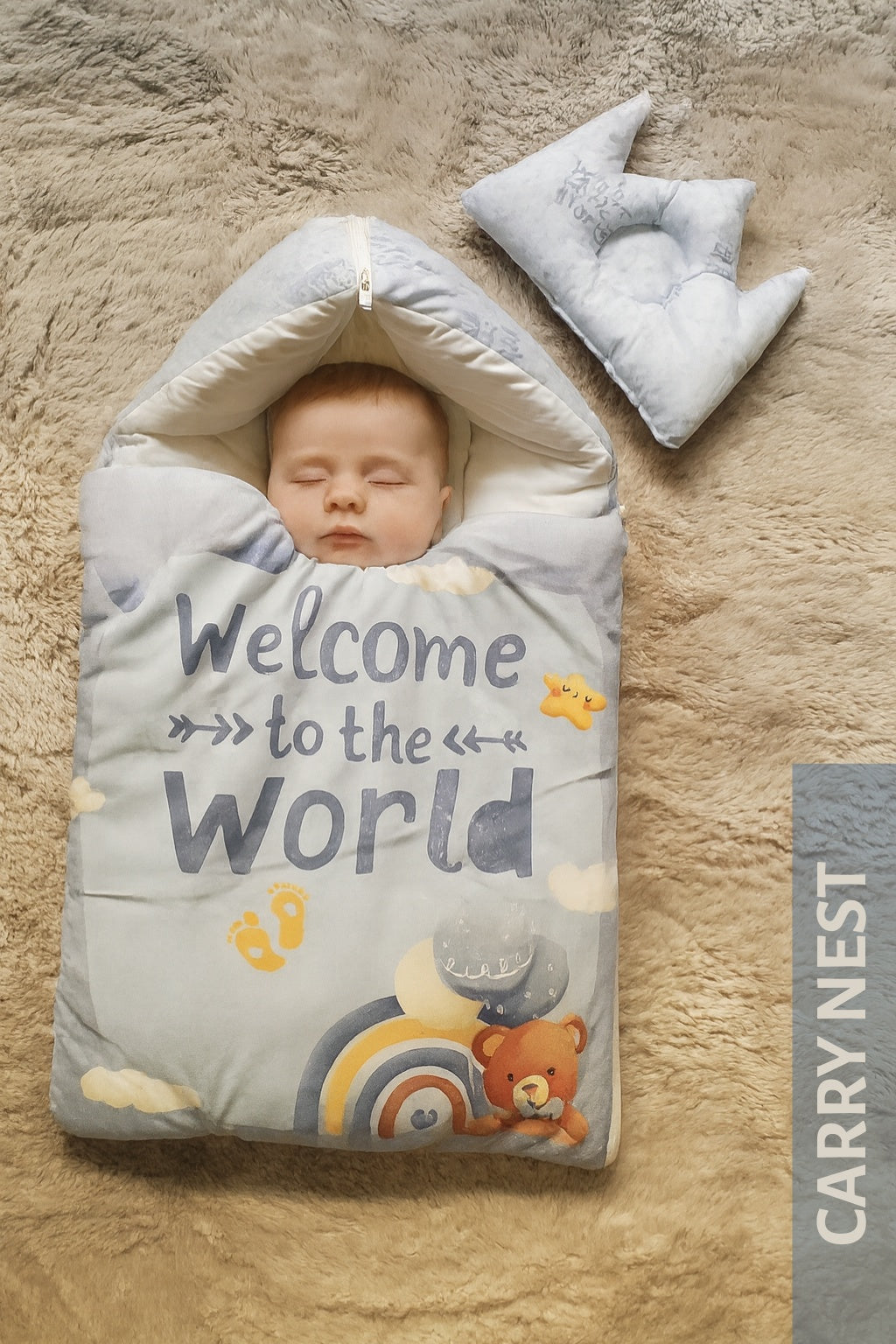 Welcome GRAY Velvet CARRY NEST Set 0-6M