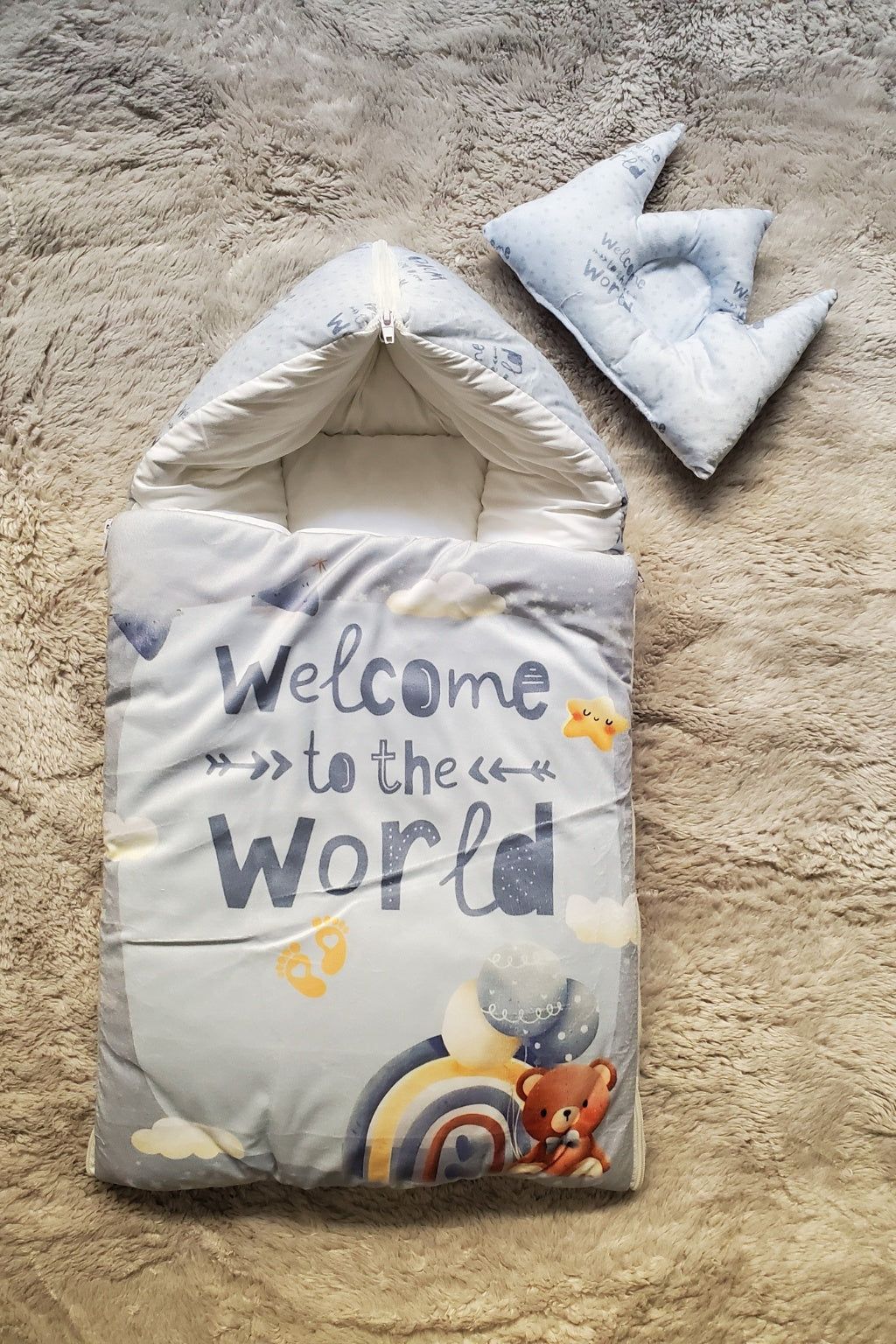 Welcome GRAY Velvet CARRY NEST Set 0-6M