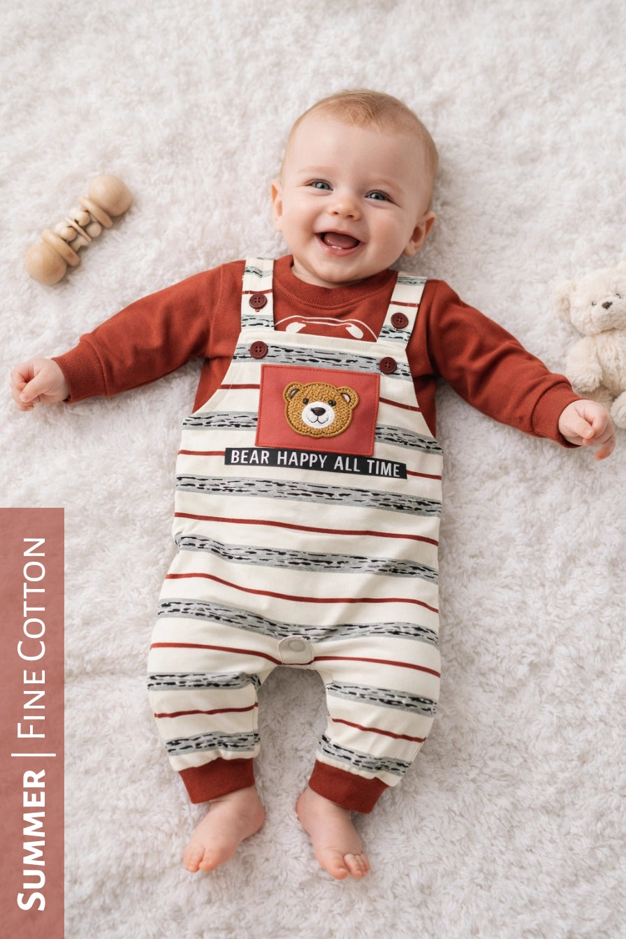 Bear Happy Romper Maroon - SUMMER FABRIC