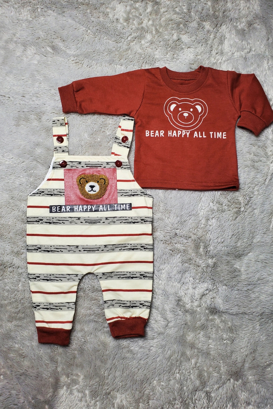 Bear Happy Romper Maroon - SUMMER FABRIC