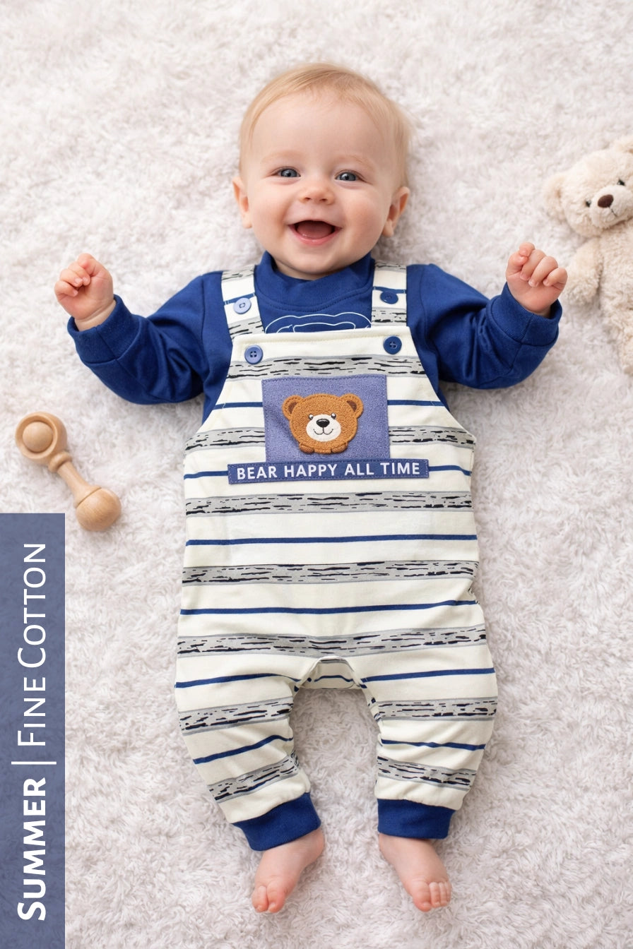 Bear Happy Romper Blue - SUMMER FABRIC