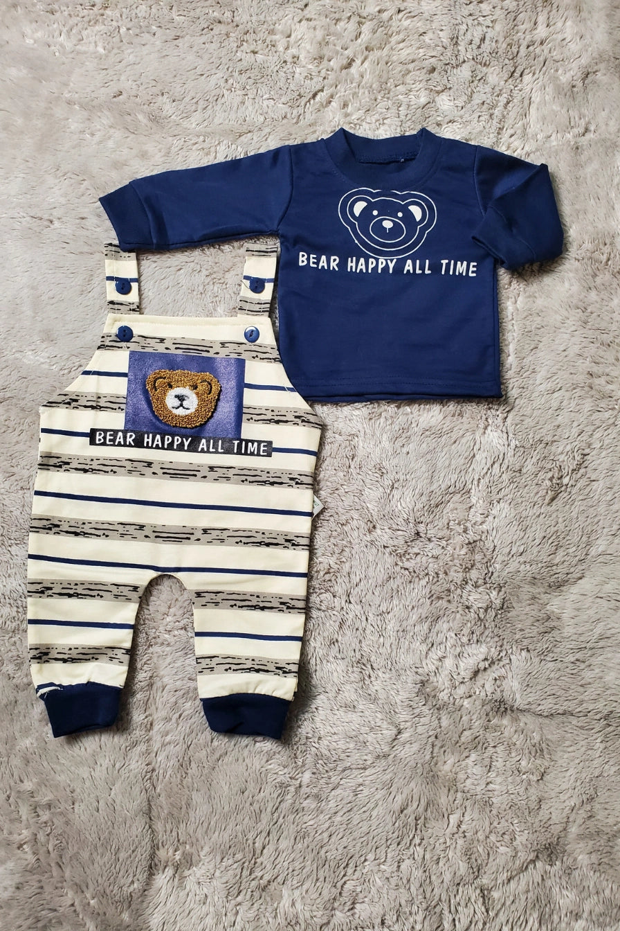 Bear Happy Romper Blue - SUMMER FABRIC