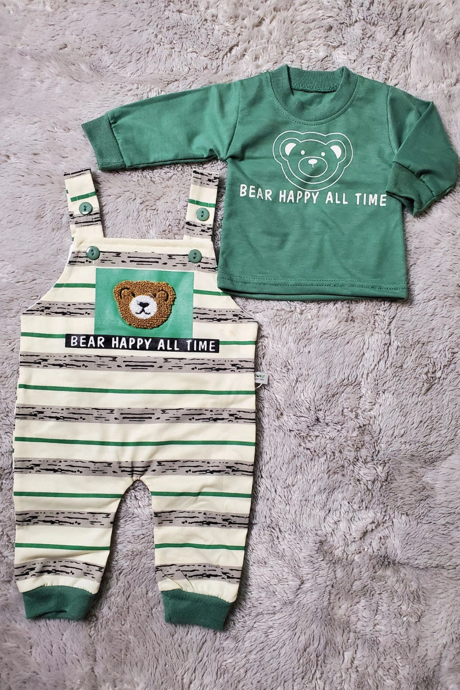 Bear Happy Romper Green - SUMMER FABRIC