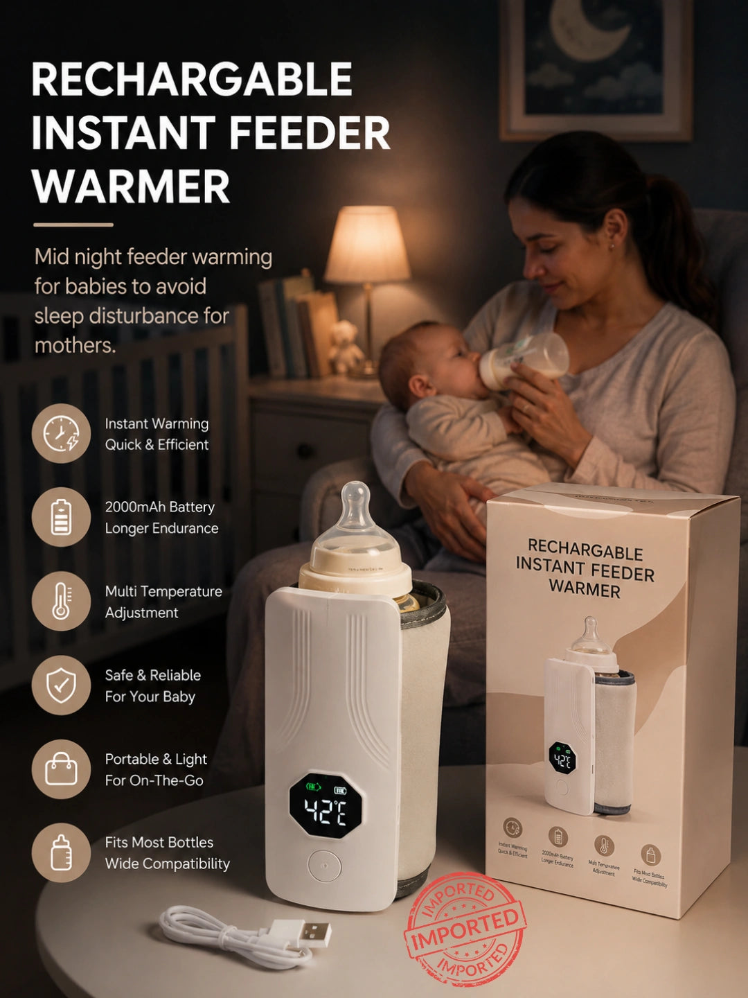 RECHARGABLE INSTANT FEEDER WARMER – Smart Portable Bottle Warmer