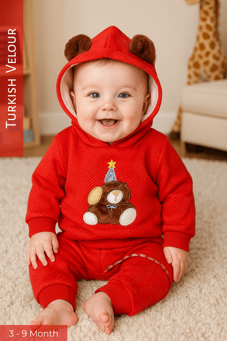 Star Teddy Red Hoodie and Trouser - TURKISH VELOUR