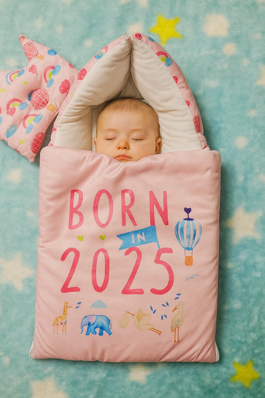 Born in 2025 Pink Velvet Bedding Set 0-6M