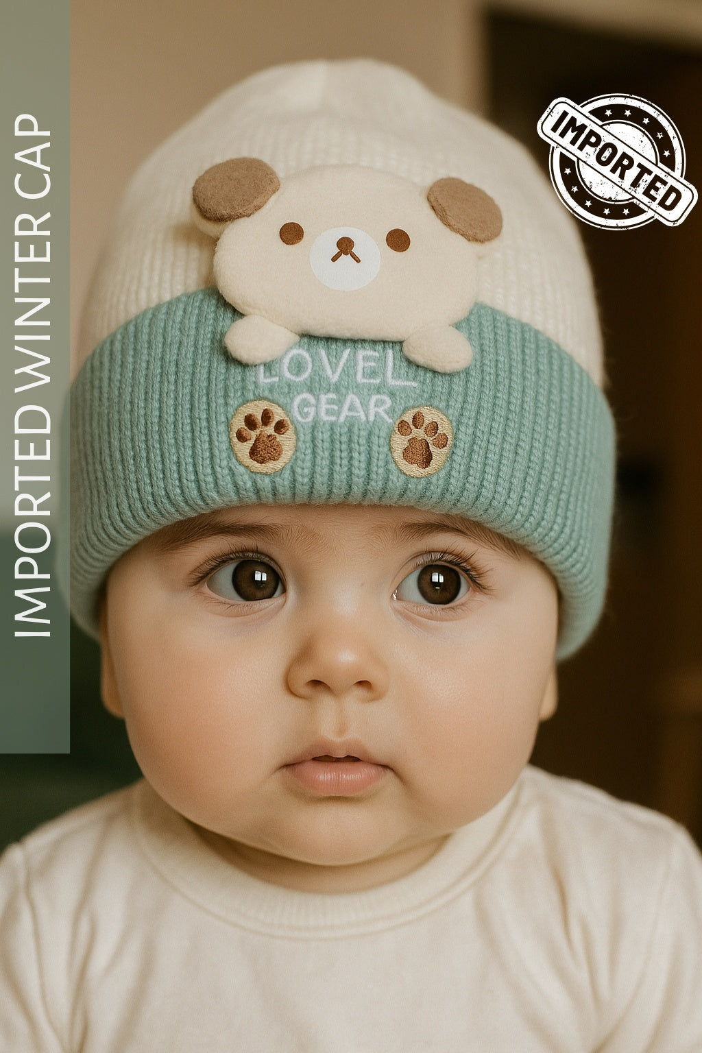 Imported BEAR Cap 0-9M GREEN - Winter Comforter