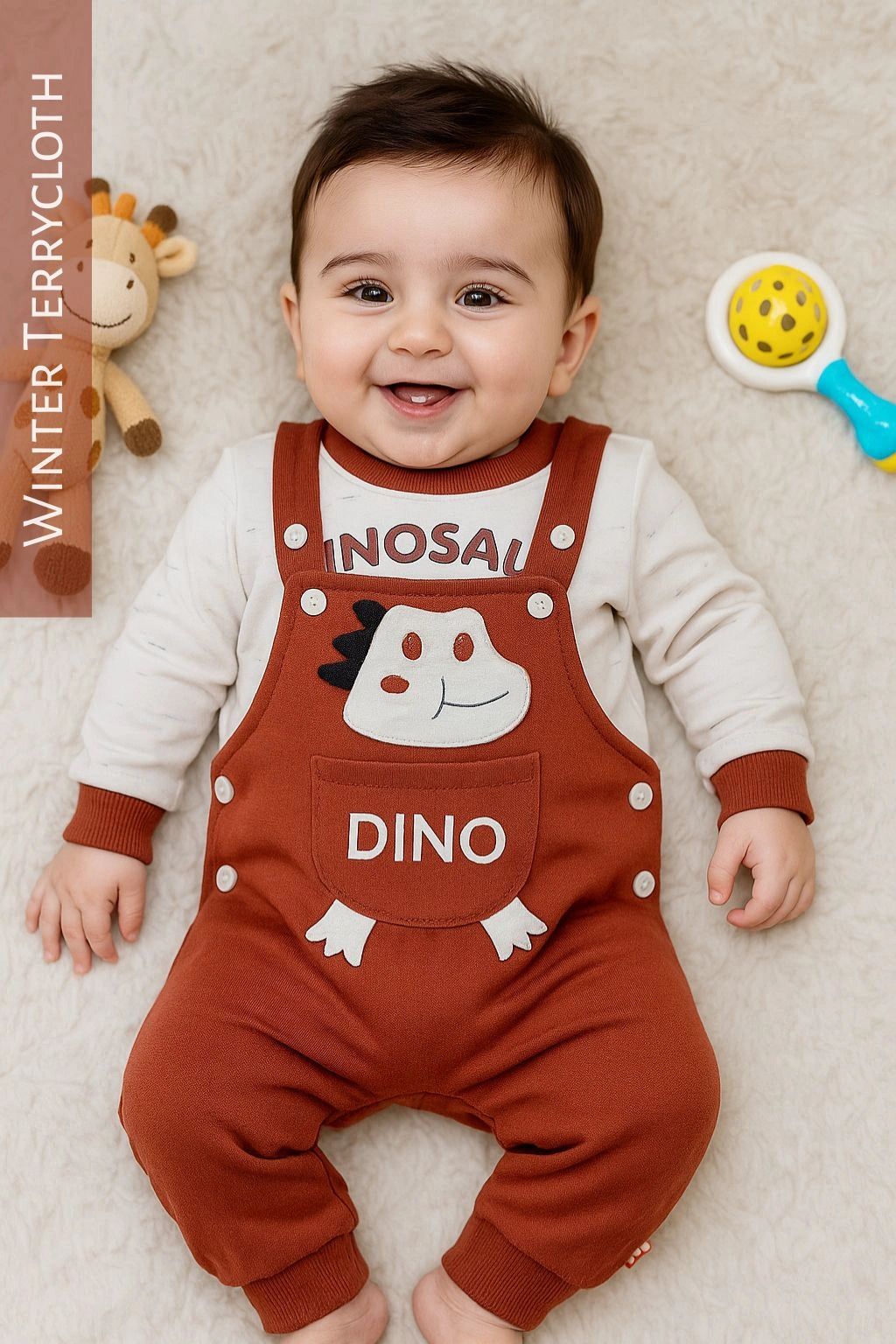 DINO Romper Maroon - WINTER TERRY