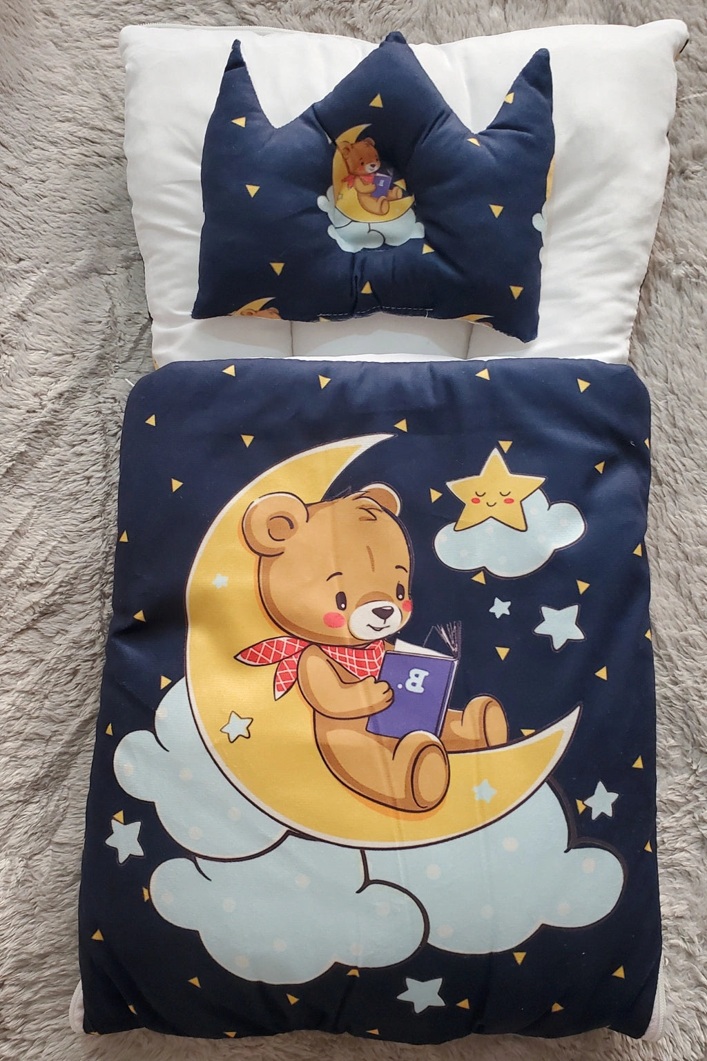 Bear on Moon Navy Velvet CARRY NEST Set 0-3M
