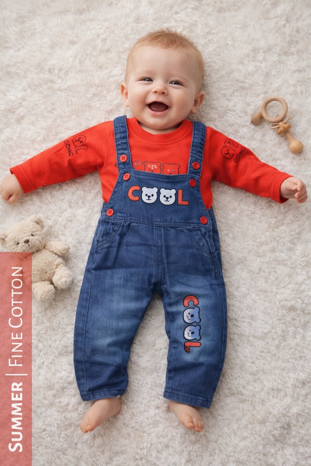 Cool  Denim Romper Red - SUMMER FABRIC