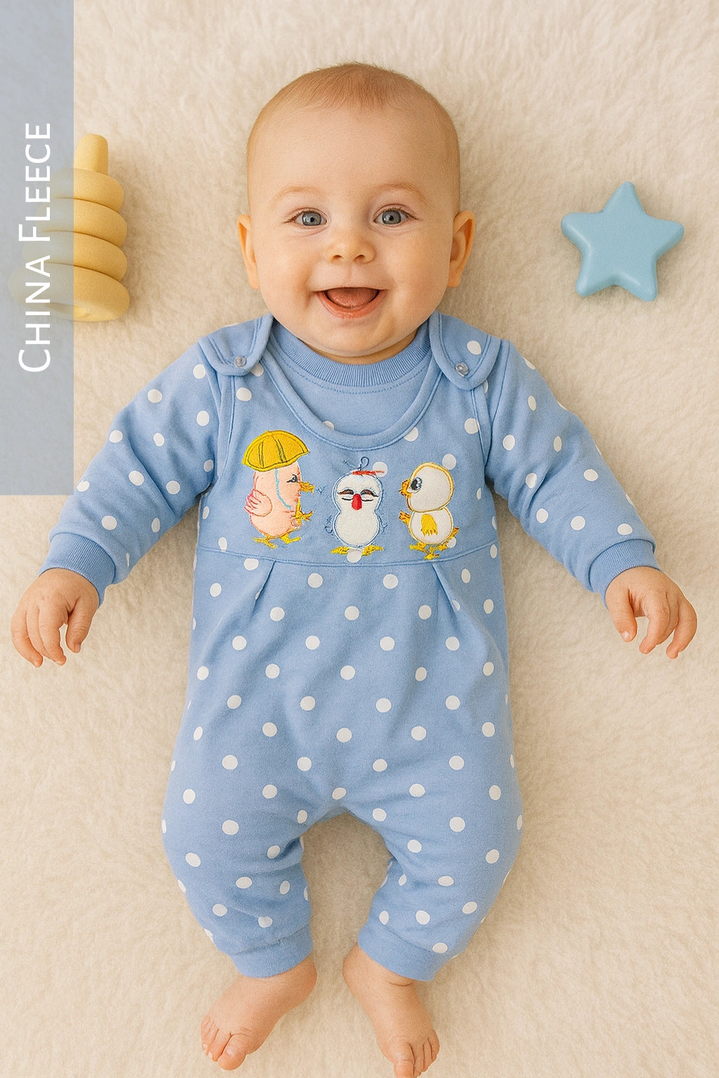Polka Dot Blue Romper - China Fleece