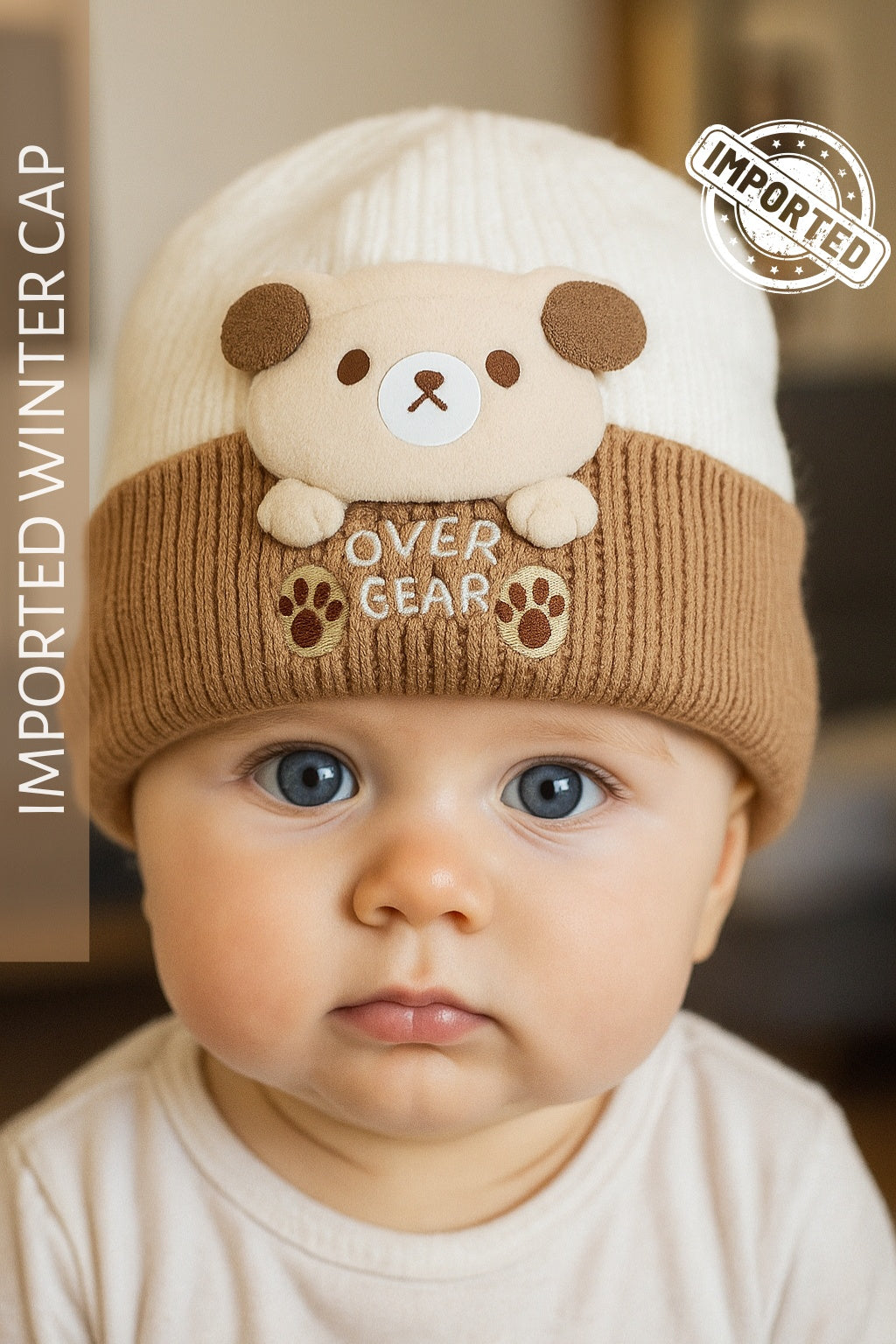 Imported BEAR Cap 0-9M BROWN - Winter Comforter