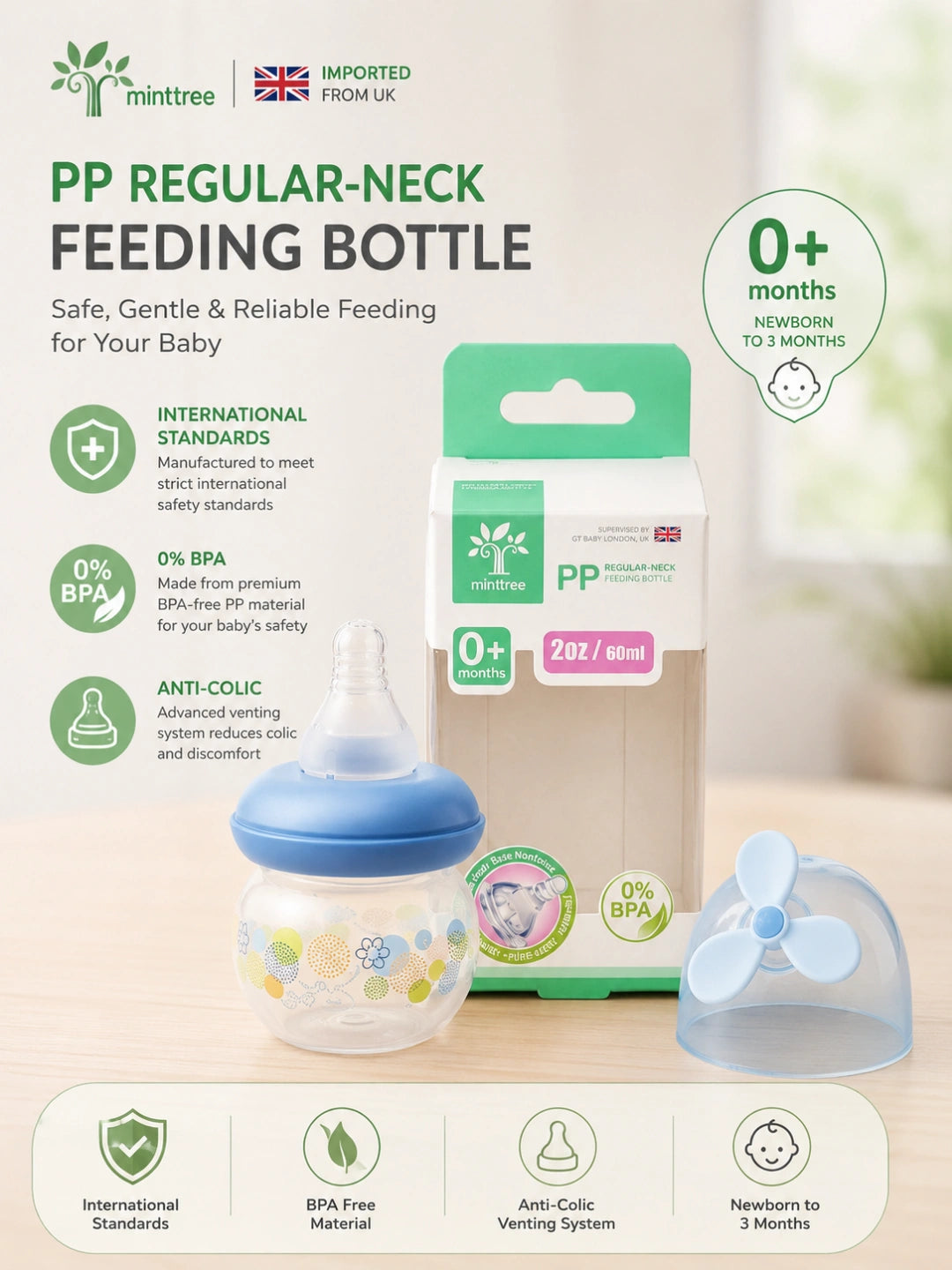 PP Regular-Neck Feeding Bottle – Safe & Gentle (60ml)