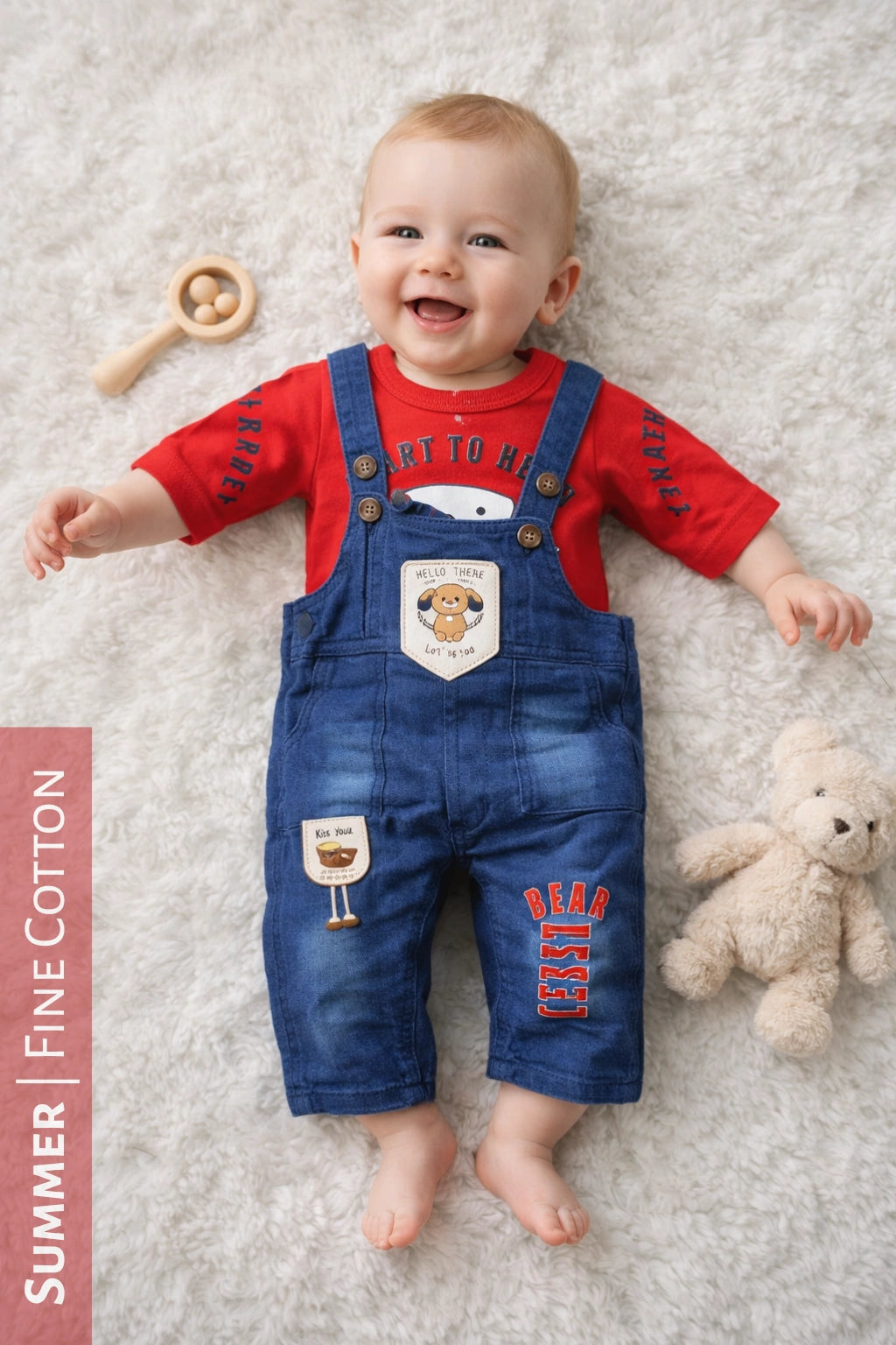 Lets Go Denim Romper Red - SUMMER FABRIC