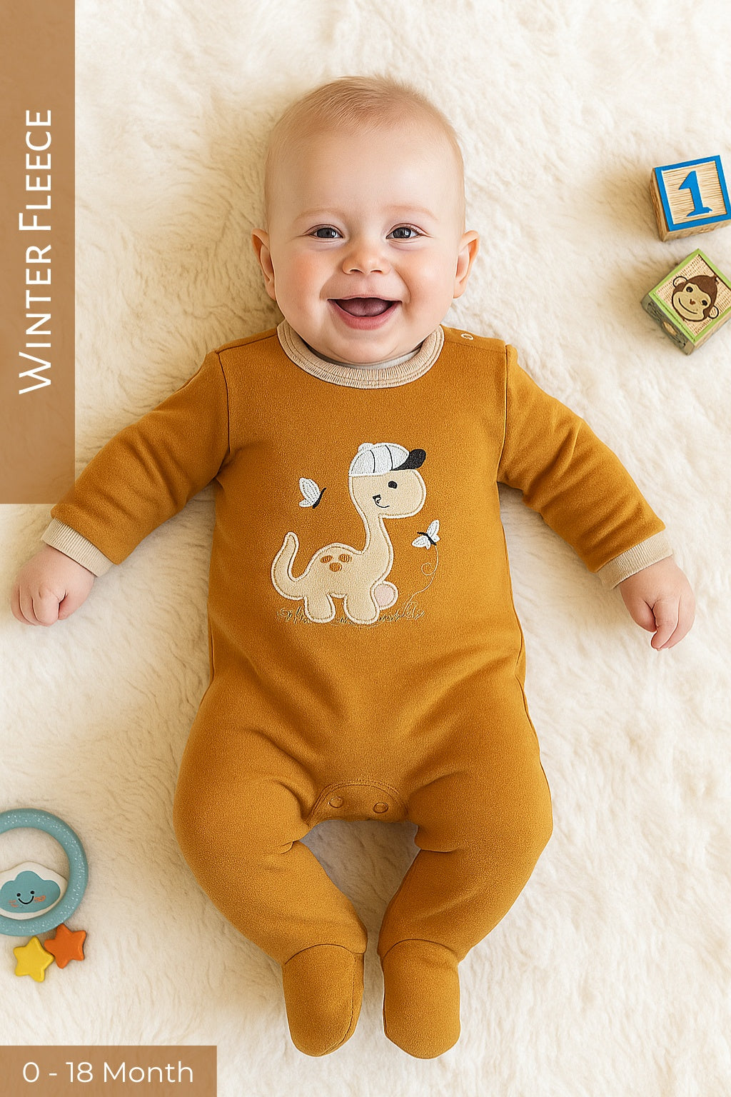 Dino MUSTARD Romper - Premium Fleece