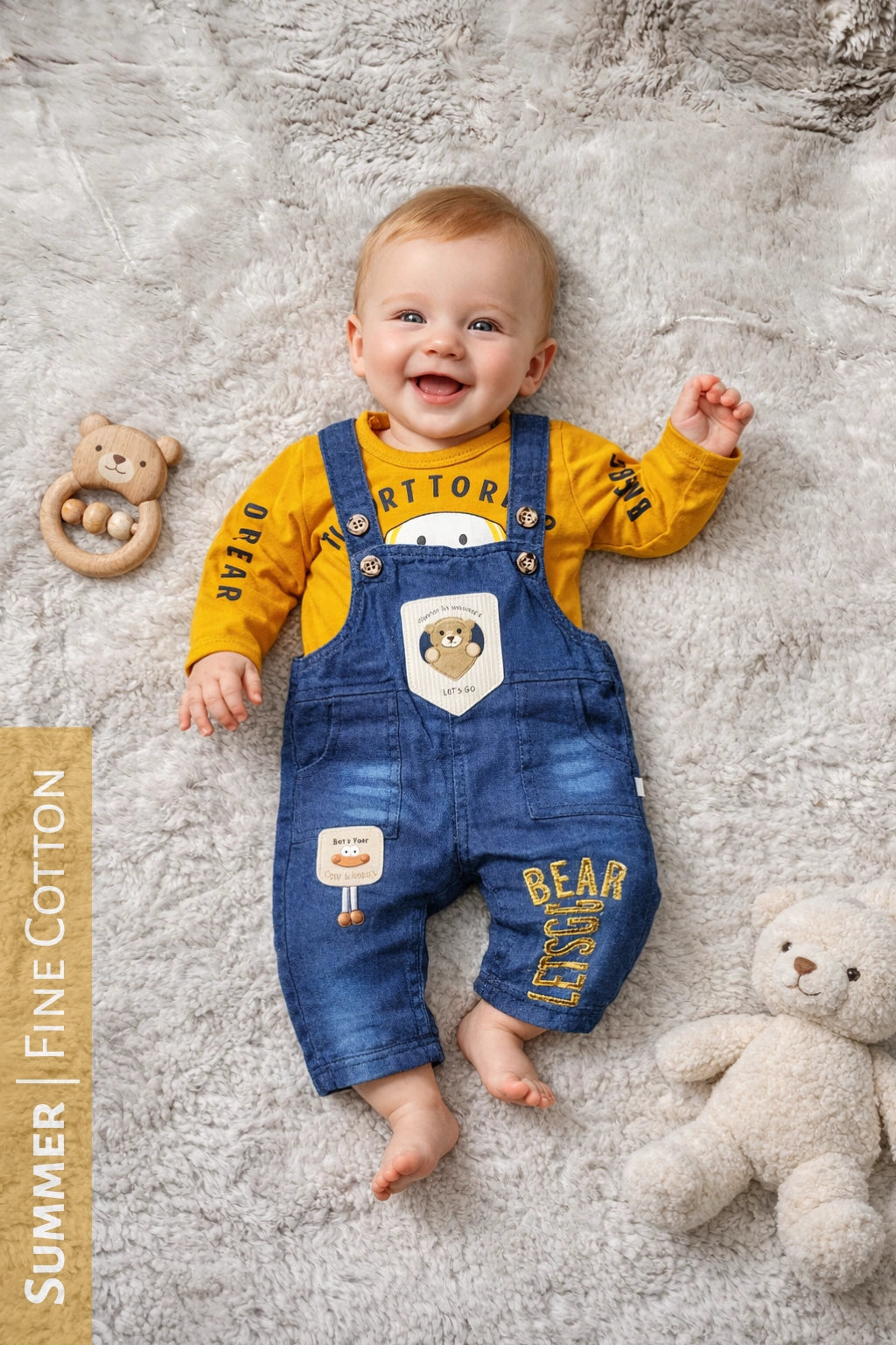 Lets Go Denim Romper Mustard - SUMMER FABRIC