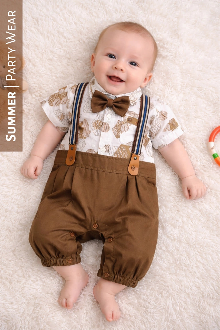 PARTY WEAR Brown Bow Romper | SUMMER FABRIC