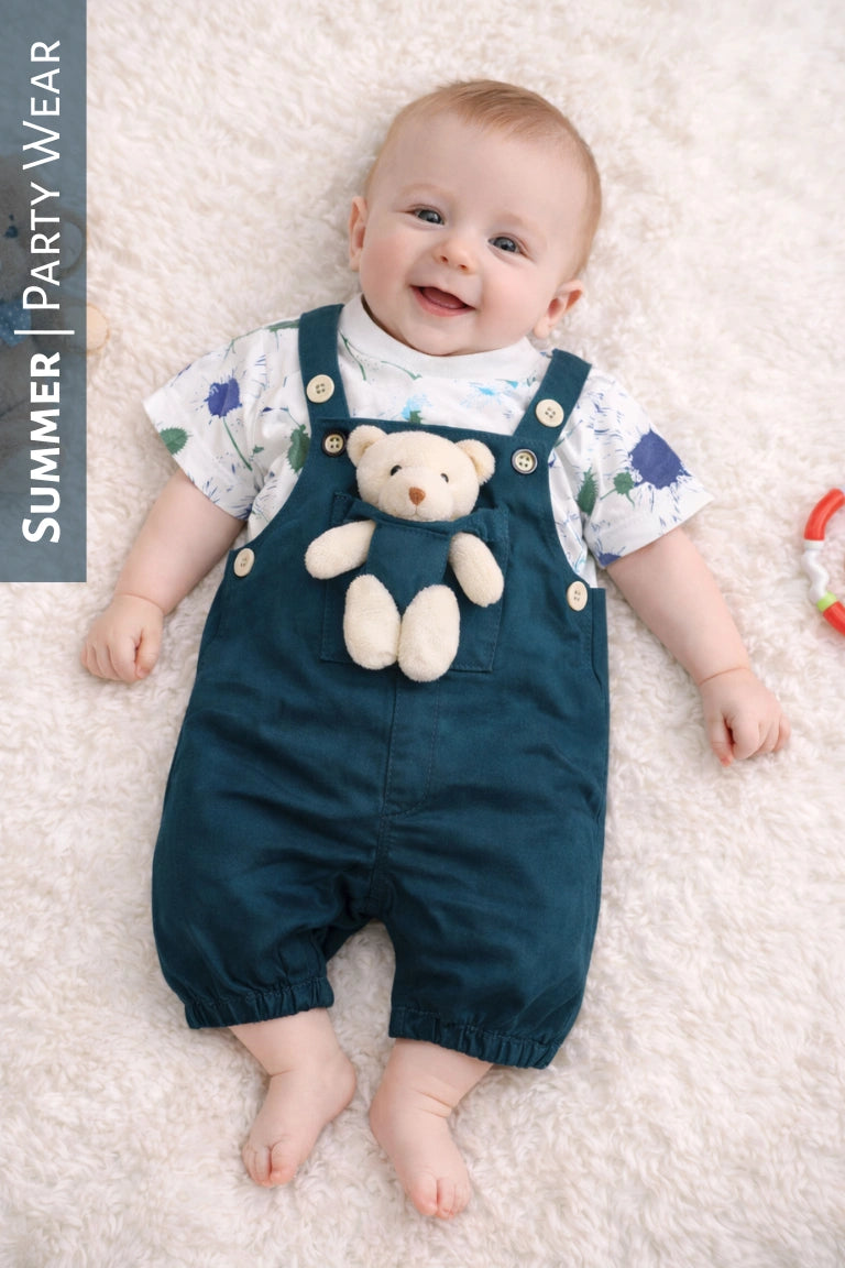 PARTY WEAR Green Bear  Romper | SUMMER FABRIC