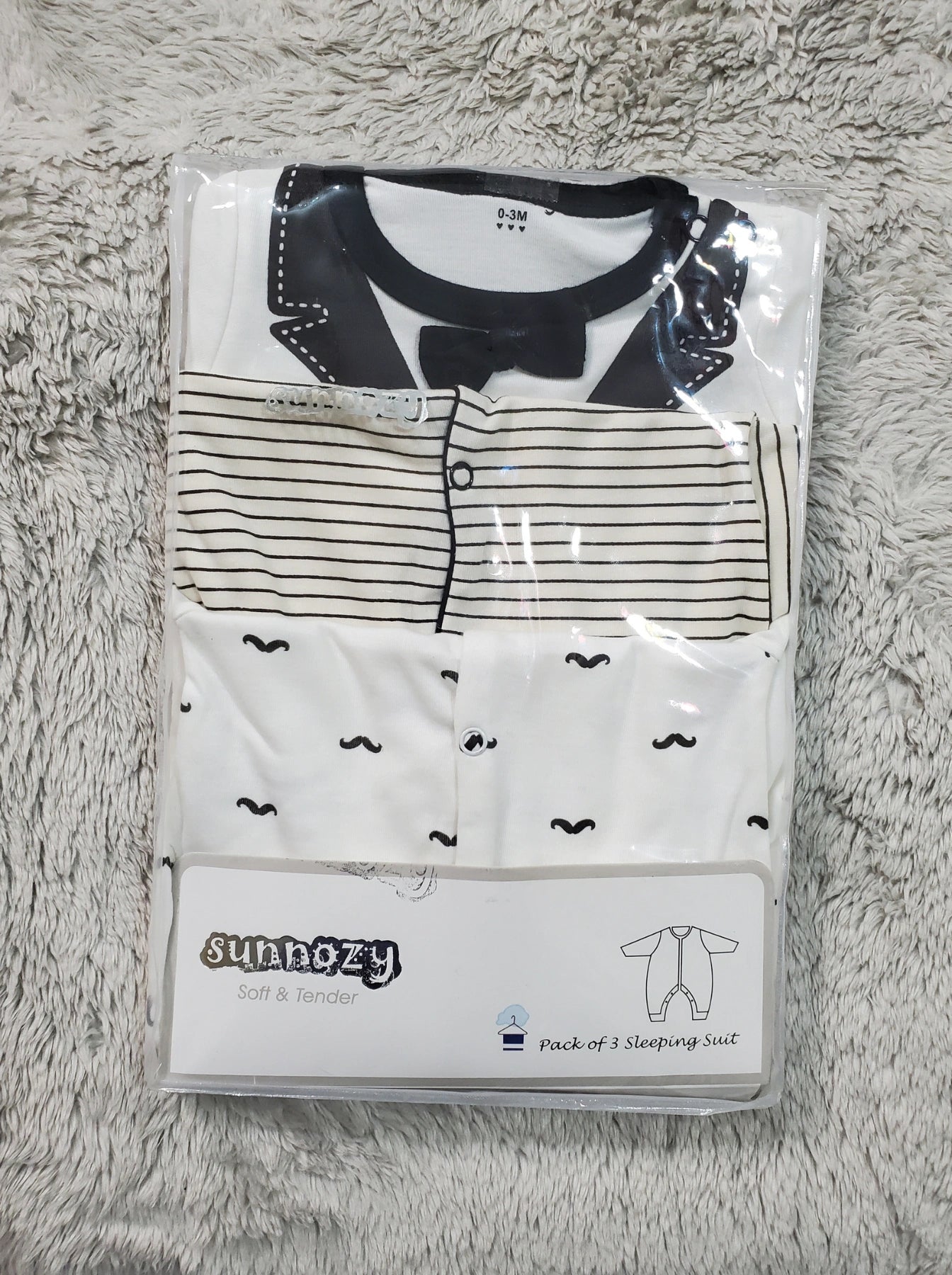 Sunnozy Tuxedo Pack of 3 Rompers - Summer Fabric