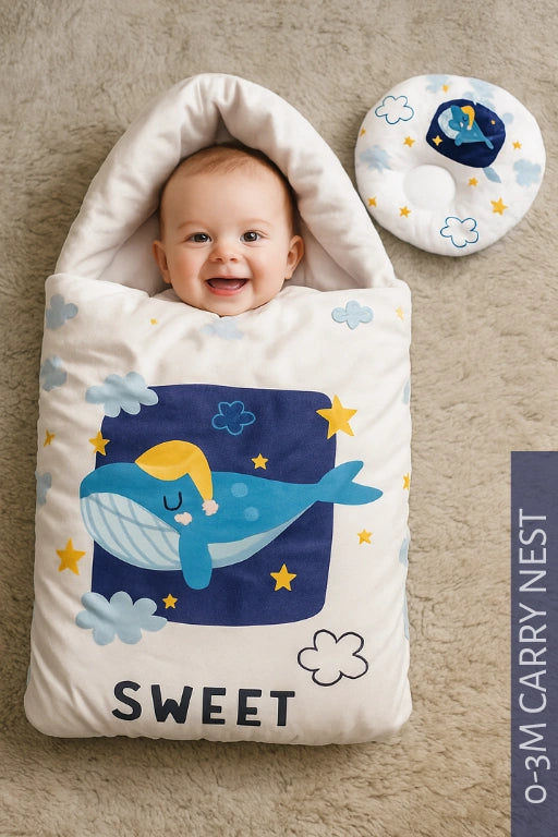 SWEET WHALE Velvet CARRY NEST Set 0-3M