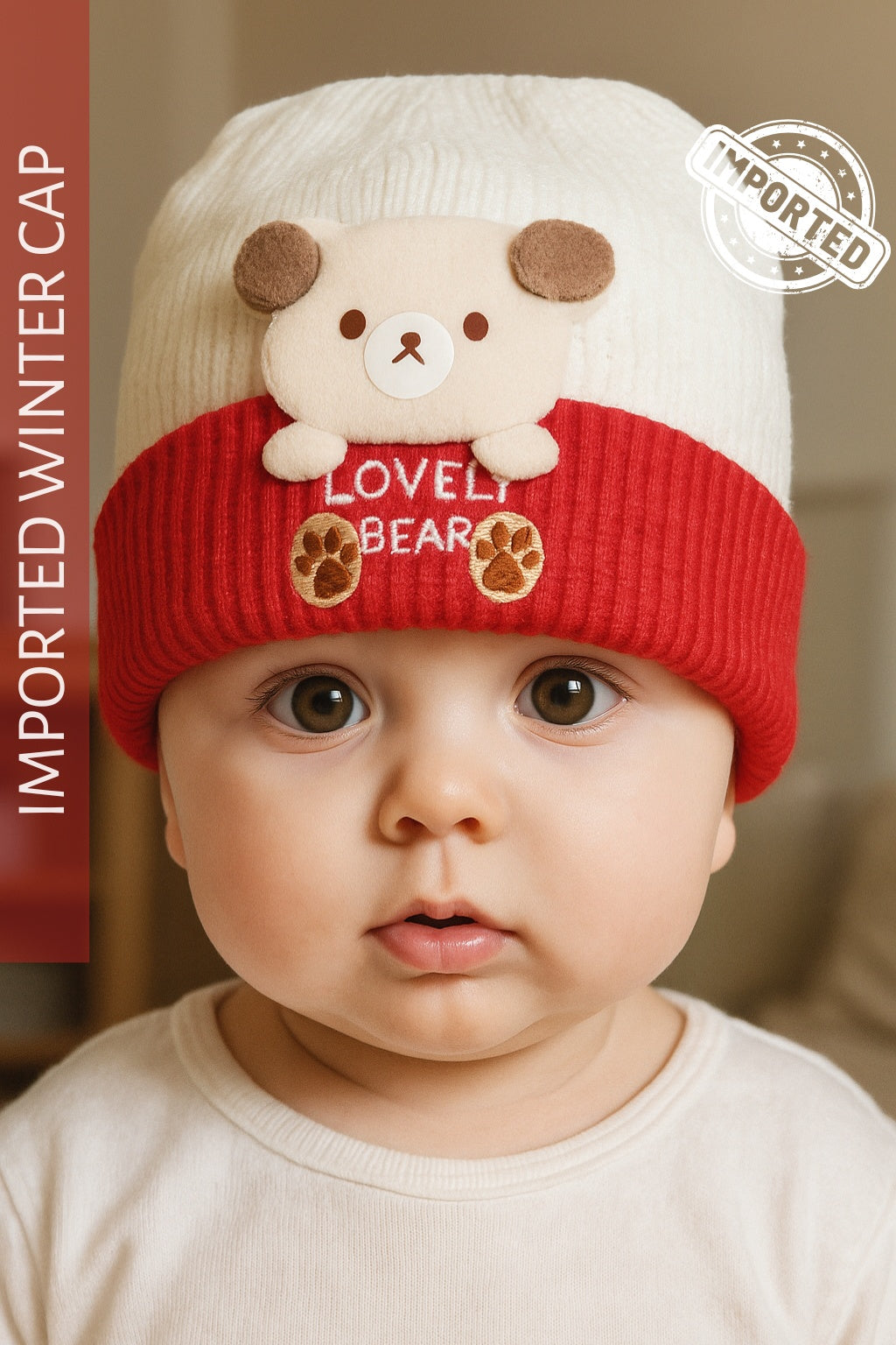 Imported BEAR Cap 0-9M RED - Winter Comforter