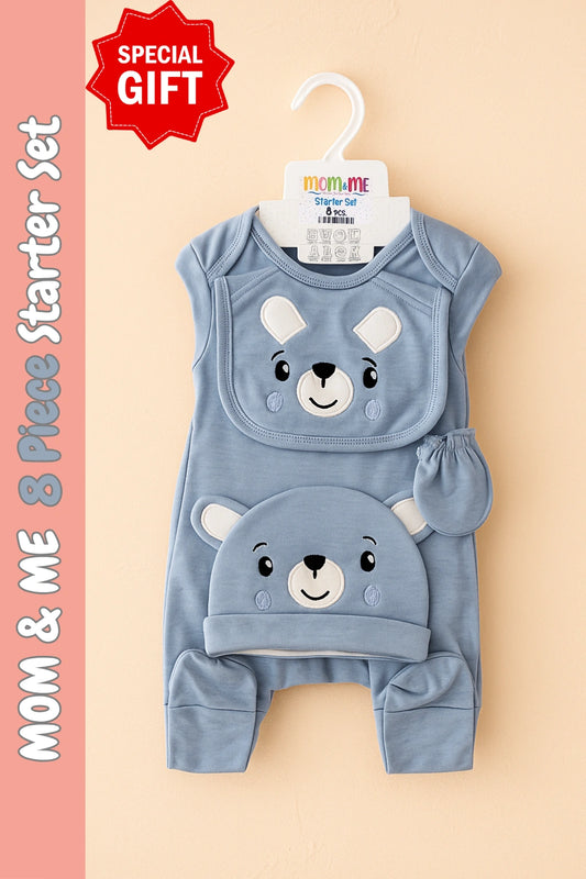 Mom & Me Cato Gift Set 0-3M BLUE 8 Piece Set - Summer Fabric