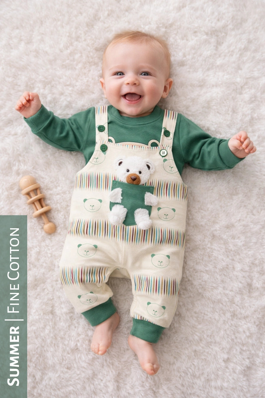 Fur Bear Romper Green - SUMMER FABRIC