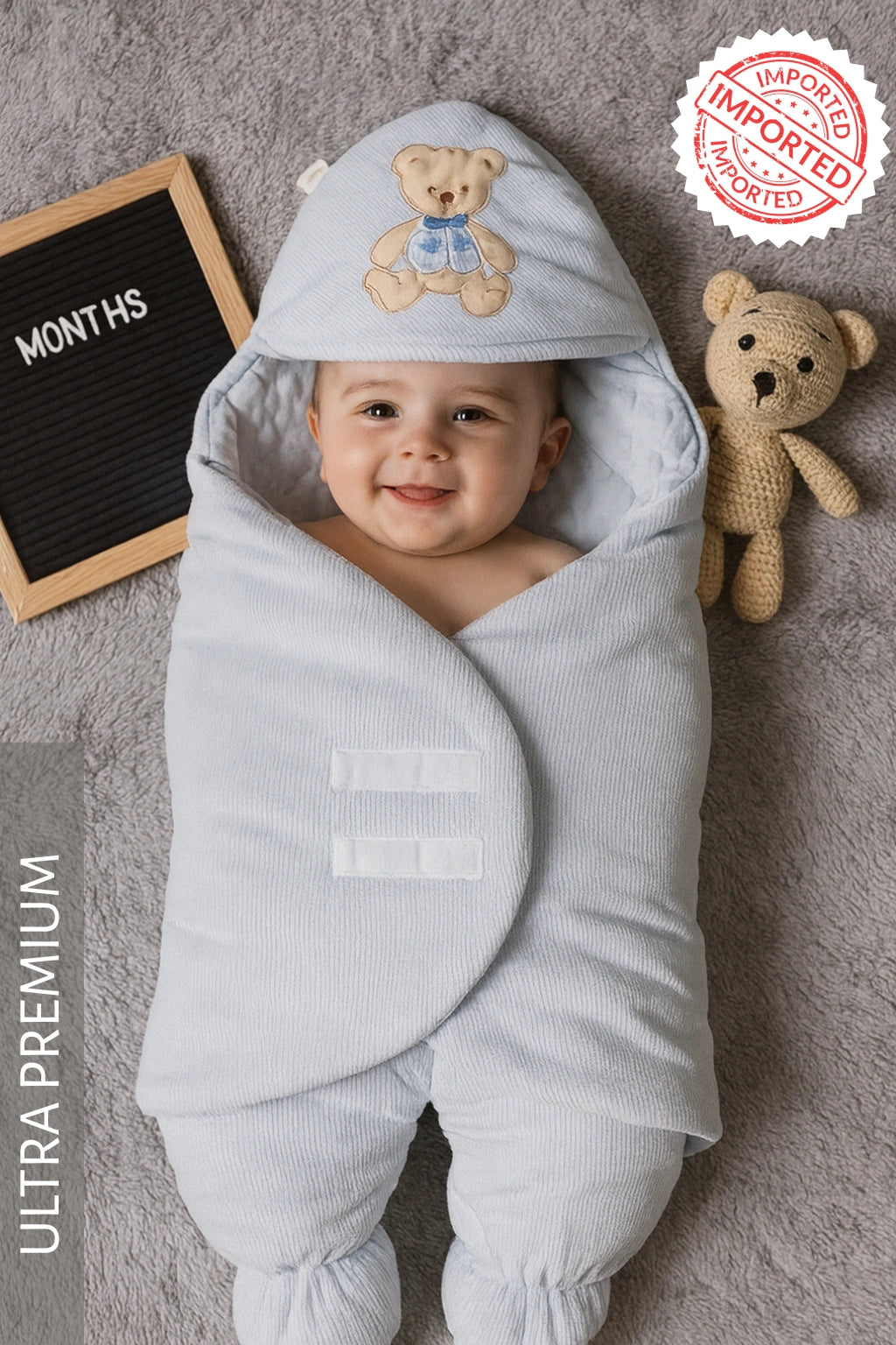 Imported Corduroy Swaddle BL Bow Bear 3-9M Baby