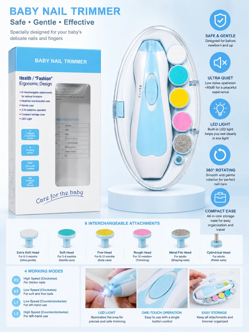 Baby Electric Nail Trimmer 6Pcs - Gentle & Safe