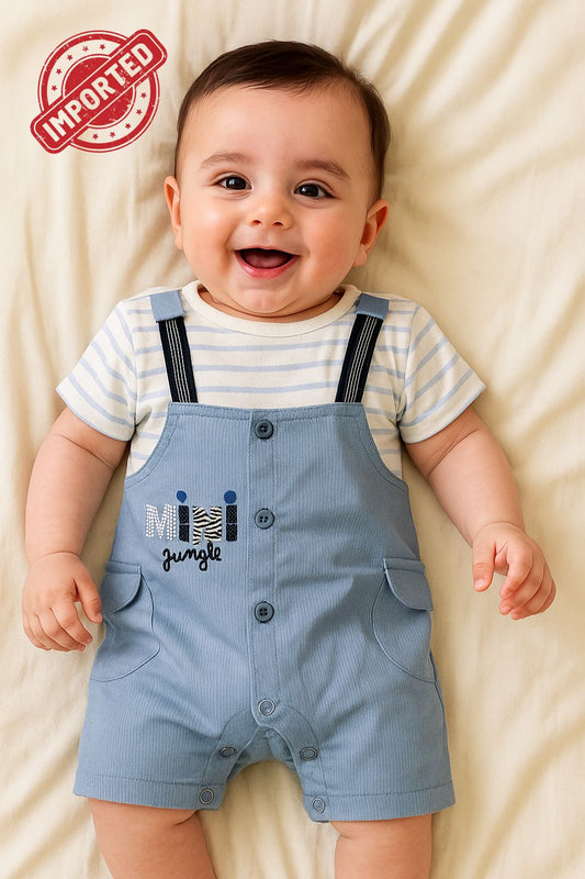 IMPORTED Suspender 0-3M Blue Romper Suit - Summer Fabric
