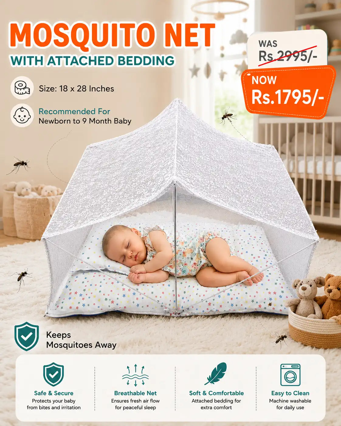 MOSQUITO NET Bedding Set 0-9M