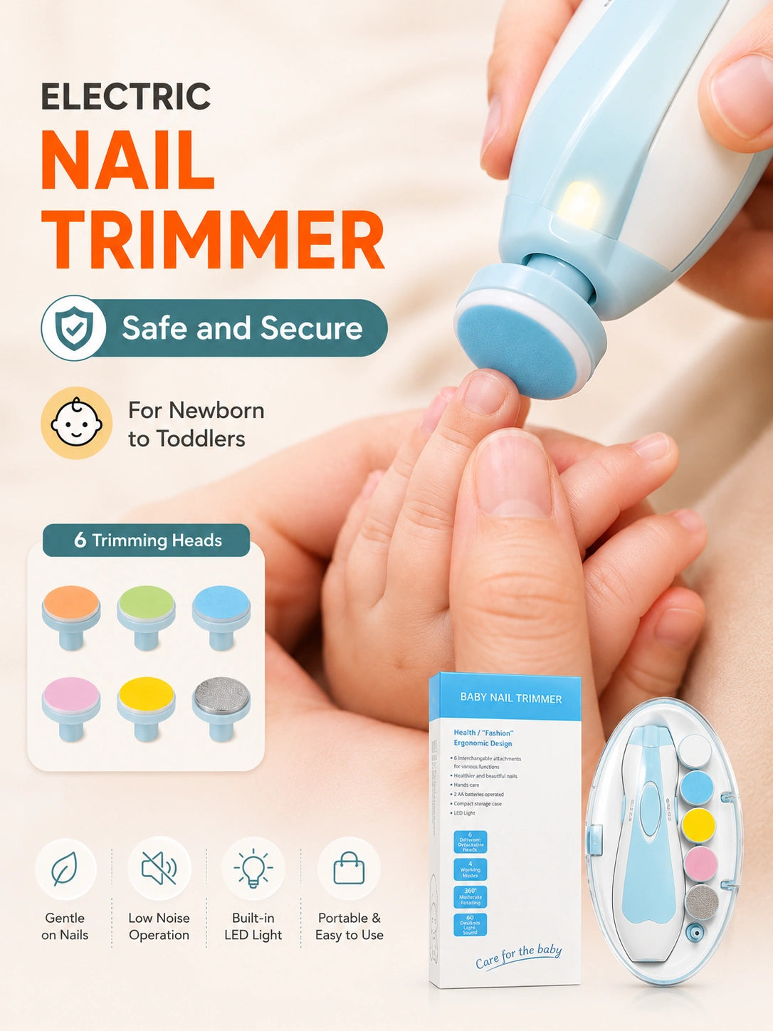 Baby Electric Nail Trimmer 6Pcs - Gentle & Safe