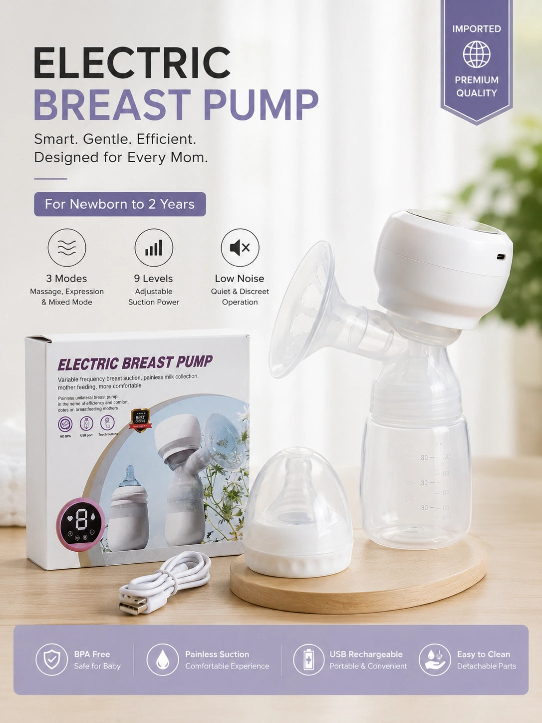 Premium Electric Breast Pump – Portable & Cordless Design