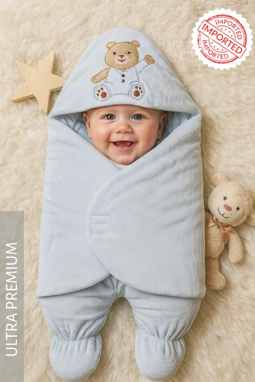 Imported Corduroy Swaddle BL Bow Bear 3-9M Baby