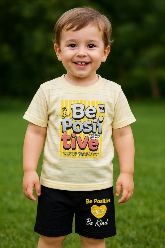 Unisex - Be Positive Lemon Yellow Shirt + Short Set