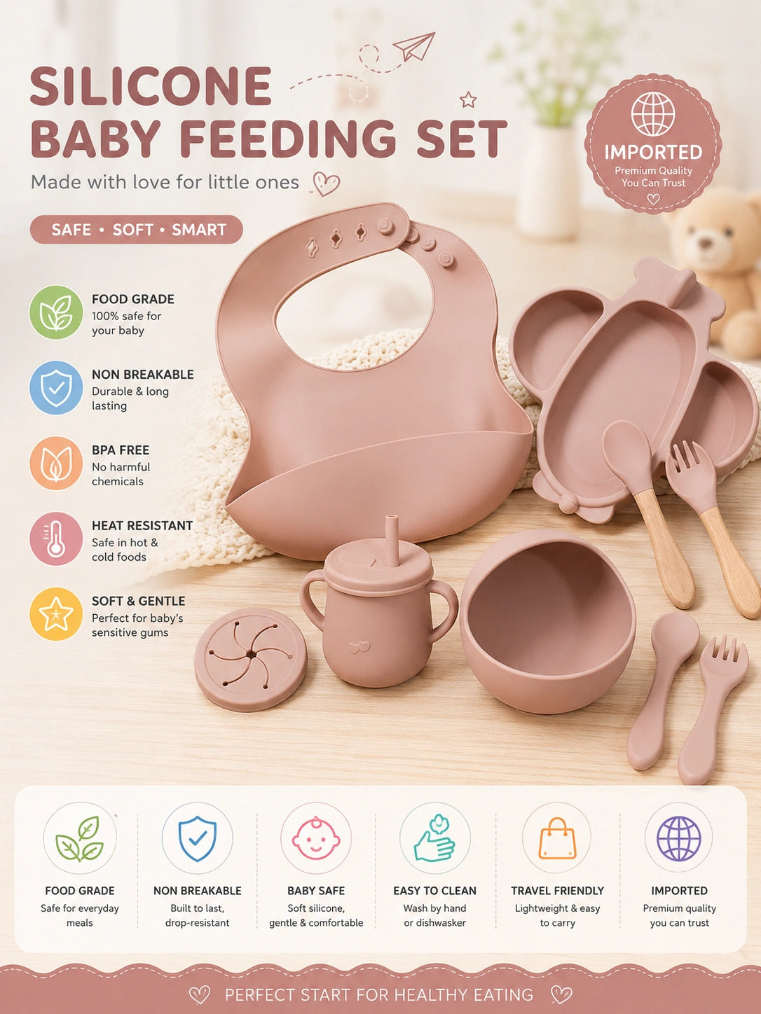 Silicone Baby Feeding Set – Mess-Free Suction Design